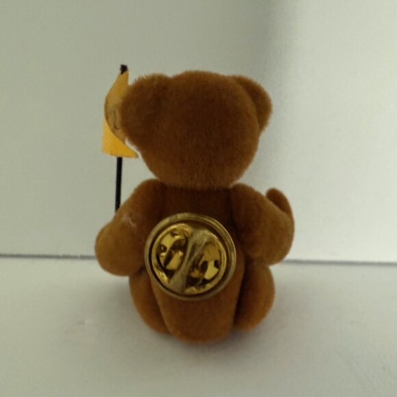 VTG Teddy Bear Pin Plush Jointed Holding Dept 56 Flag Movable arms legs 2.25" - Picture 4 of 10